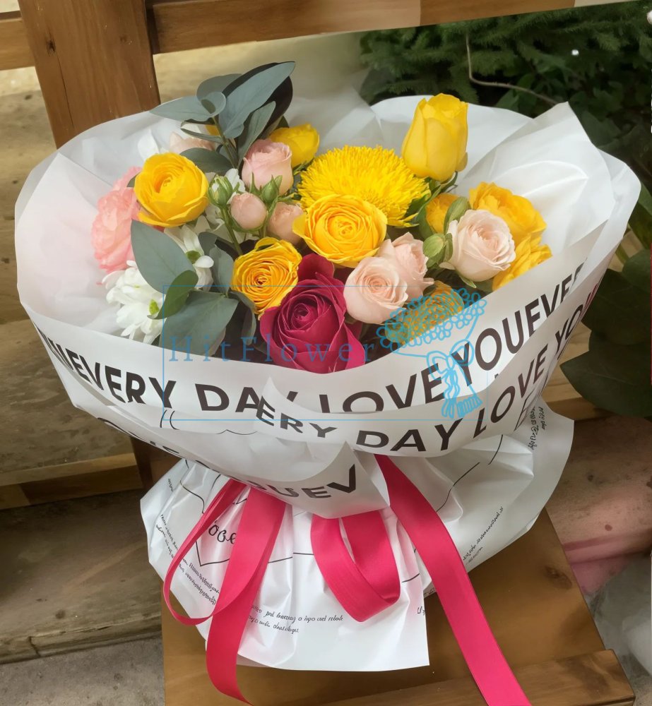 Букет цветов Солнечный Поцелуй Букет цветов из: Розы и Хризантемы